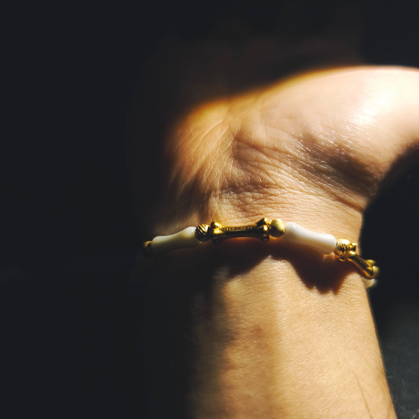 Integrity- Mother of Pearl & Gold-Plated Silver Bone with Gold Bead Bracelet(IN-250303-A)