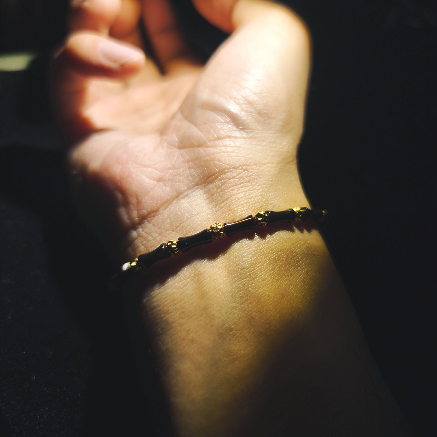 Integrity- Black Mother of Pearl Bone with Gold-Plated Silver Bead Bracelet(IN-250305-A)