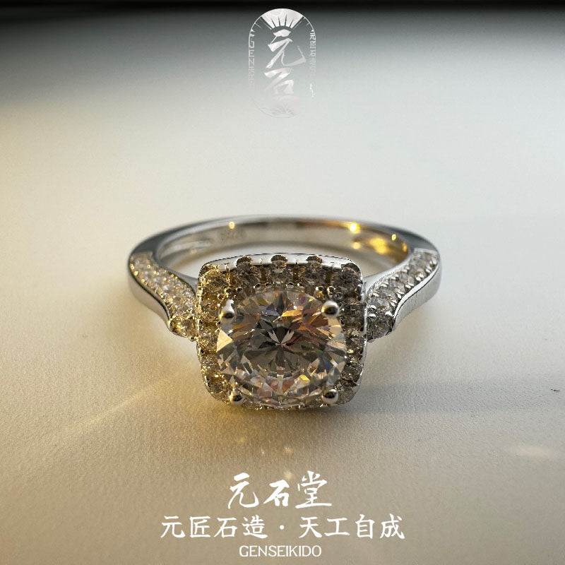 925 Sterling Silver Plated Princess Square Ice Flower Cut Pink High Carbon Diamond Ring