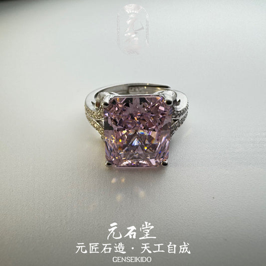 925 Sterling Silver Plated Luxurious Ice-Flower Cut Pink High Carbon Diamond Ring
