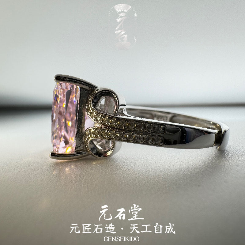925 Sterling Silver Plated Luxurious Ice-Flower Cut Pink High Carbon Diamond Ring