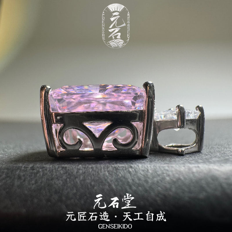 925 Sterling Silver Plated Dreamy Rectangular Ice Flower Cut Pink High Carbon Diamond Pendant without Chain