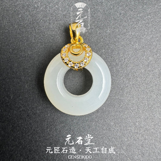 925 Sterling Silver Plated Gold Pure Natural He Tian Jade Peace Buckle - Gentle and Simple Style (White, Demi-Sugar Color, Sugar Color)