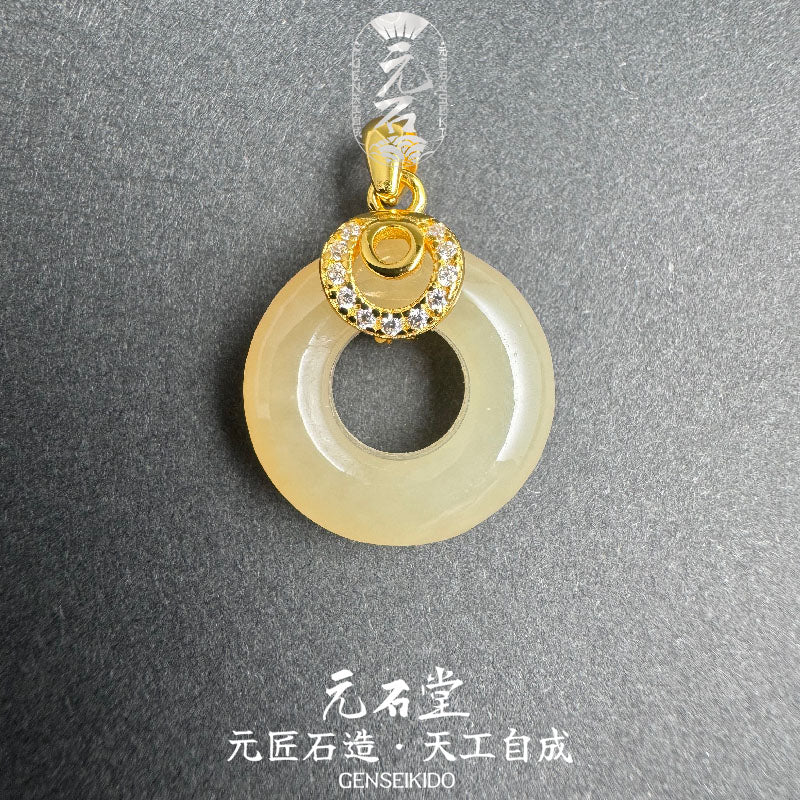 925 Sterling Silver Plated Gold Pure Natural He Tian Jade Peace Buckle - Gentle and Simple Style (White, Demi-Sugar Color, Sugar Color)