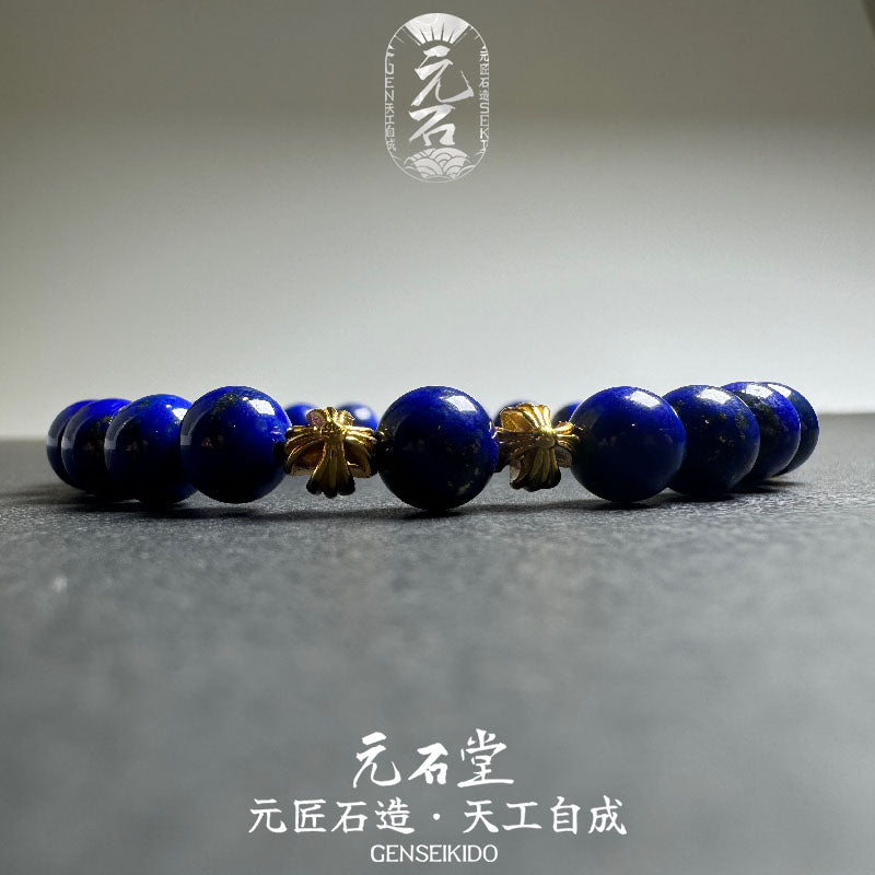 8mm 5A Grade Super Premium Lapis Lazuli with 925 Sterling Silver Heavy Gold Plated Bracelet