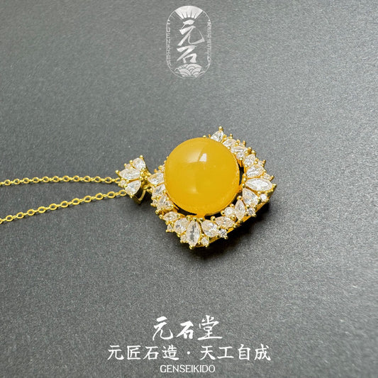925 Sterling Silver Luxurious Plated Premium Exquisite Yellow Amber Pendant