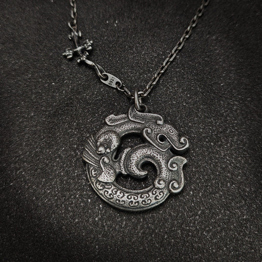 Solid 925 Sterling Silver Dragon Pendant Necklace | Vintage Original Design, Unisex Couple Style(YS-20250926-1)