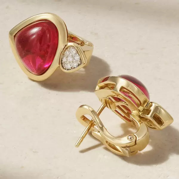 3.2ctw Trillion Cut Ruby And White Hallmark Triangular Settings Earrings