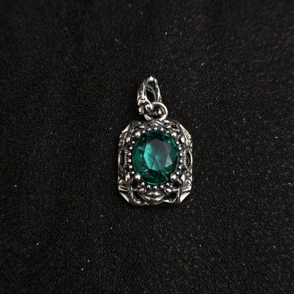 Vintage Oxidized Natural Gemstone Pendant Necklace | Luxury Trendy Unisex Hip-Hop Style with Sterling Silver Chain（YS-20250926-3）