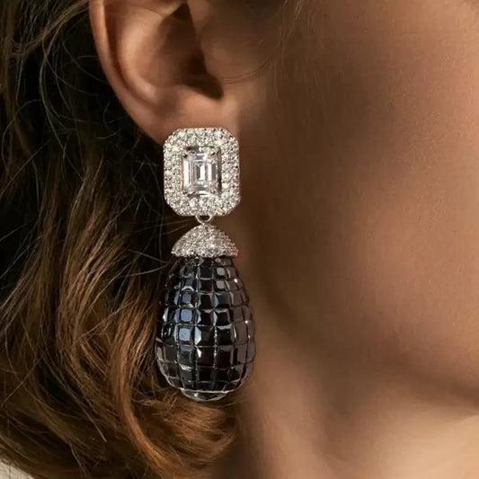 28ctw Asscher Cut Black Sapphire Invisible Setting Drop Earrings