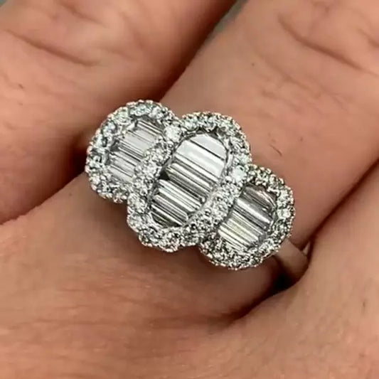 Vintage 3.75ctw Baguette Cut White Sapphire Cluster 3 Stone Ring