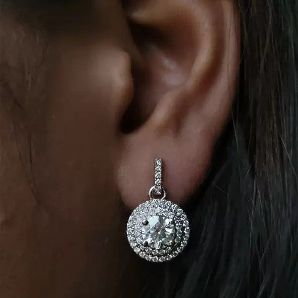8ctw Round Cut White Sapphire Halo Dangle Drop Earrings