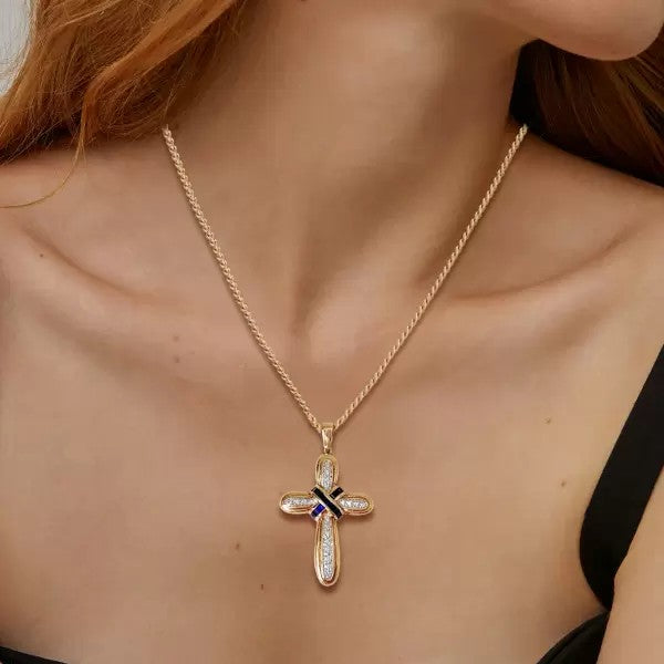 Vintage 4ctw Round Cut White Sapphire Cross Pendant Necklace