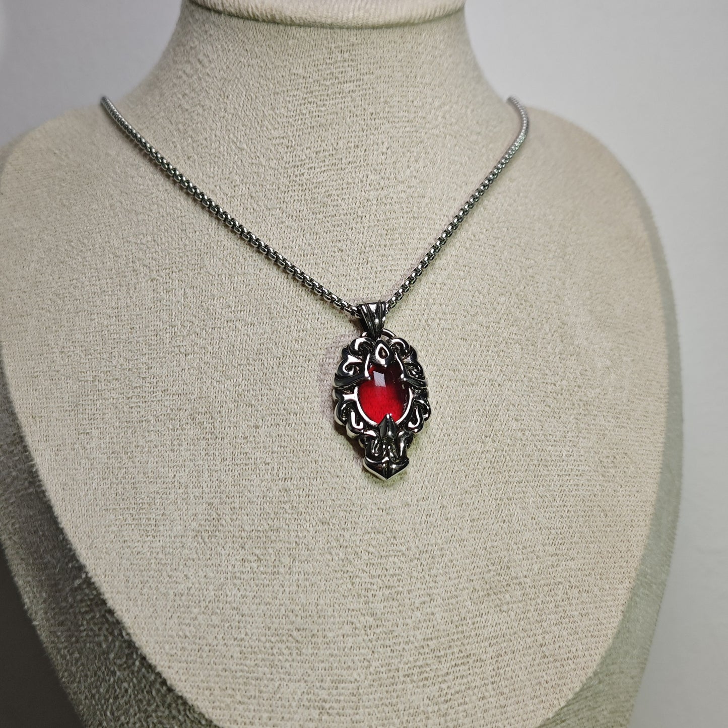 Vintage Black & Red 316 Stainless Steel Pendant Necklace | Unisex Punk Fashion, 65cm Chain（GS-20250912-4）