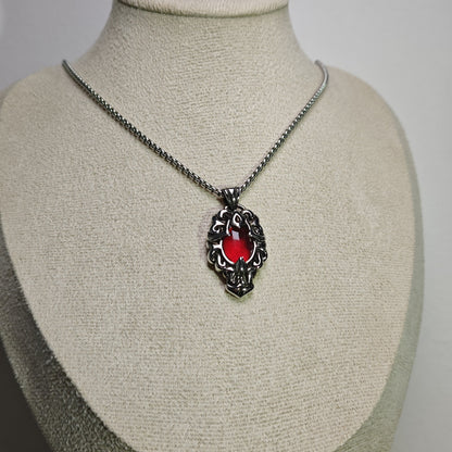 Vintage Black & Red 316 Stainless Steel Pendant Necklace | Unisex Punk Fashion, 65cm Chain（GS-20250912-4）