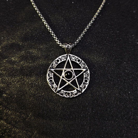 Fashion European-Style Black Gem Star Pendant Necklace | 65cm Chain（GS-20250912-6）