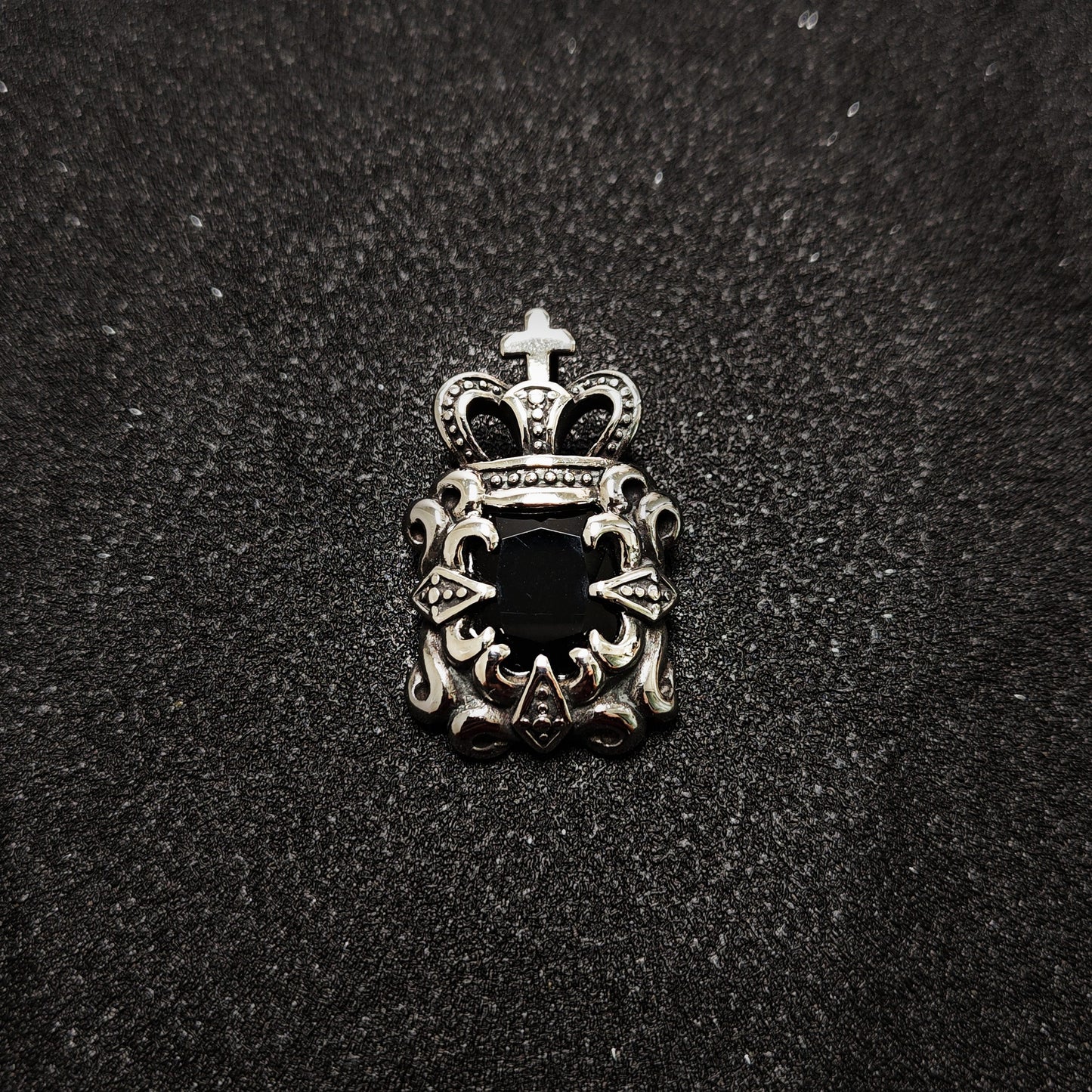 Vintage Crown Black Gem 316 Stainless Steel Pendant Necklace | Unisex Punk Fashion, 65cm Chain（GS-20250912-9）