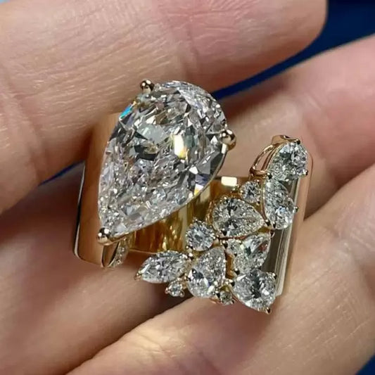 8ctw Pear Cut White Sapphire Luxury Design Wedding Engagement Ring