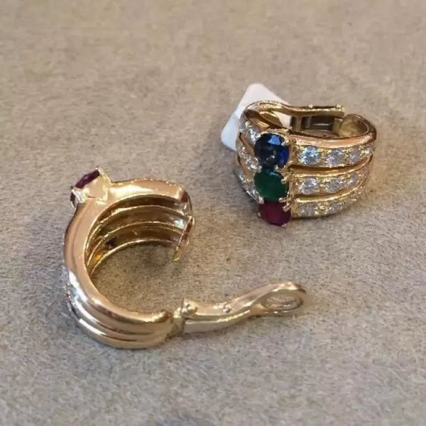 8ctw Round Cut Sapphire Ruby Emerald Hoop Earrings