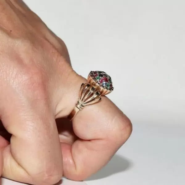 Vintage 3.3ctw Round Cut Ruby Sapphire Emerald Ring