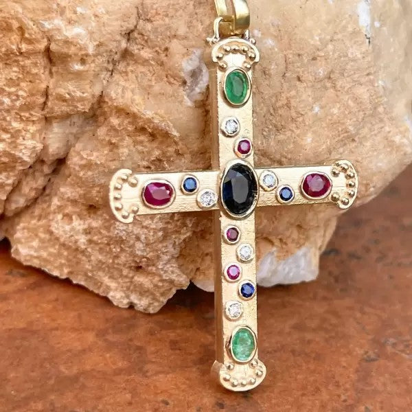 Vintage 4.5ctw Oval Cut Sapphire Ruby Emerald Pendant Necklace