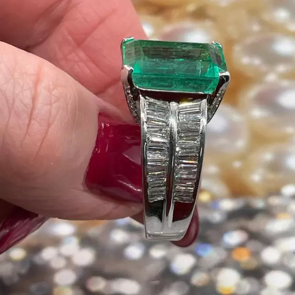 Vintage 13ctw Emerald Cut Emerald Ring