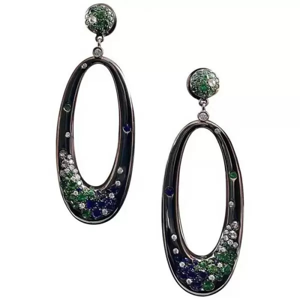 0.8Ctw Round Cut Garnet Sapphire Diamond Hoop Drop Earrings
