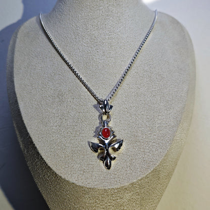 Vintage Cross Pendant Necklace with Red Gem | 316 Stainless Steel Punk Style, 65cm Chain（GS-20250912-7）