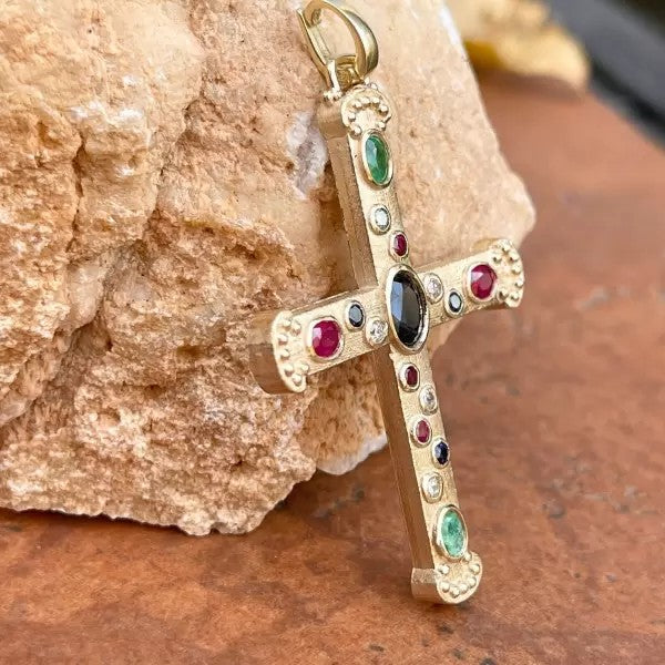 Vintage 4.5ctw Oval Cut Sapphire Ruby Emerald Pendant Necklace