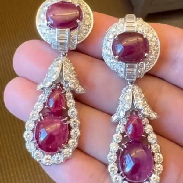 13ctw Vintage Round Cut Ruby Invisible Setting Earrings