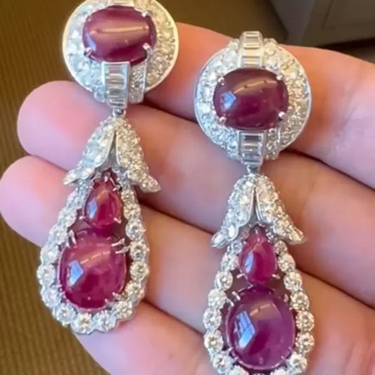13ctw Vintage Round Cut Ruby Invisible Setting Earrings