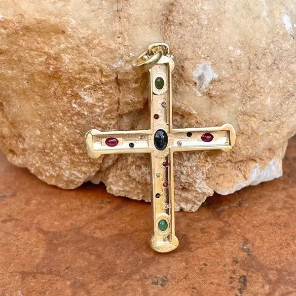 Vintage 4.5ctw Oval Cut Sapphire Ruby Emerald Pendant Necklace