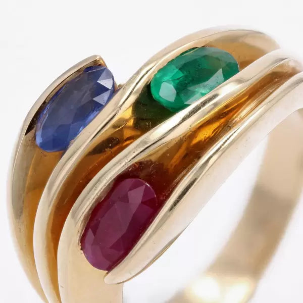 Modern 3ctw Oval Cut Sapphire Emerald Ruby Wave Ring