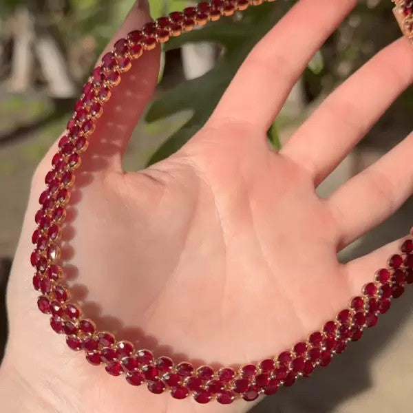 37ctw Oval Shape Ruby Sapphire Vintage Necklace