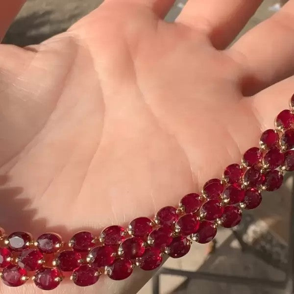 37ctw Oval Shape Ruby Sapphire Vintage Necklace