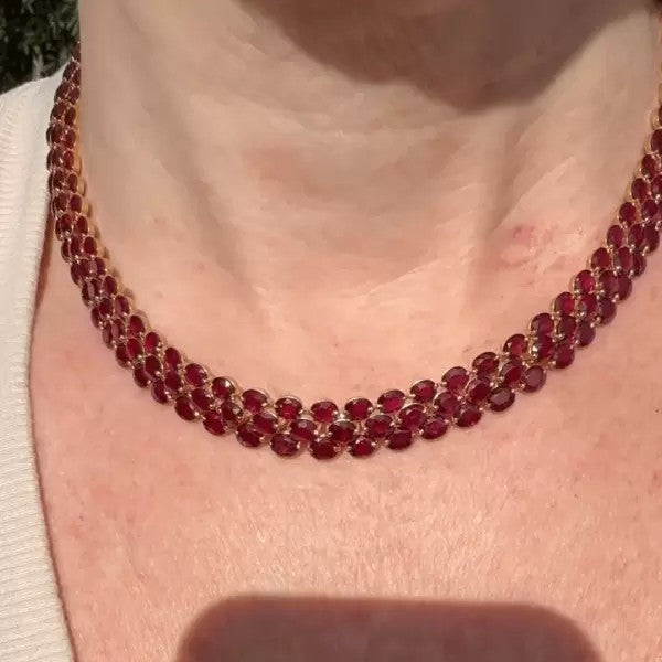 37ctw Oval Shape Ruby Sapphire Vintage Necklace