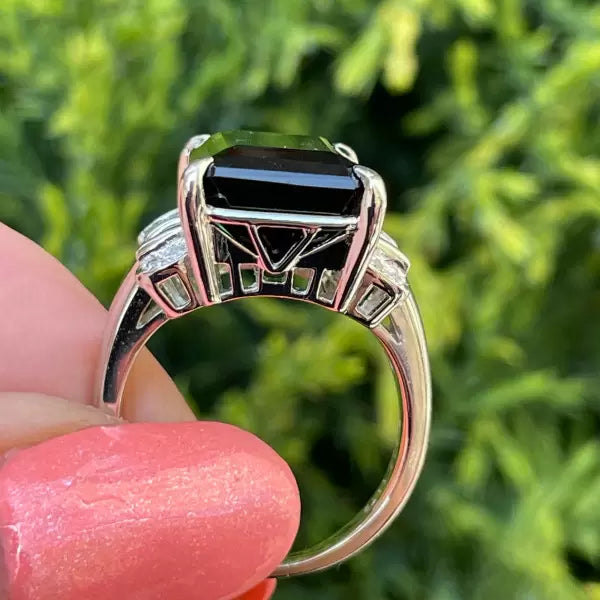 Art Deco 12.18ctw Emerald Cut Green Tourmaline Cocktail Ring