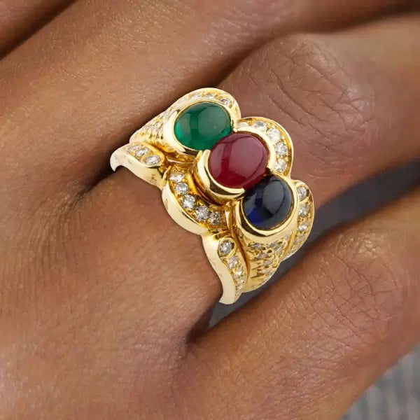 4.6ctw Oval Cut Sapphire, Ruby, Emerald Cocktail Ring