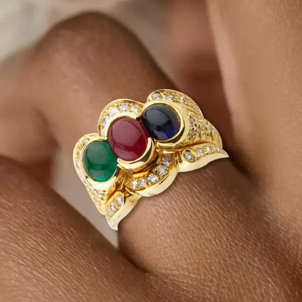 4.6ctw Oval Cut Sapphire, Ruby, Emerald Cocktail Ring