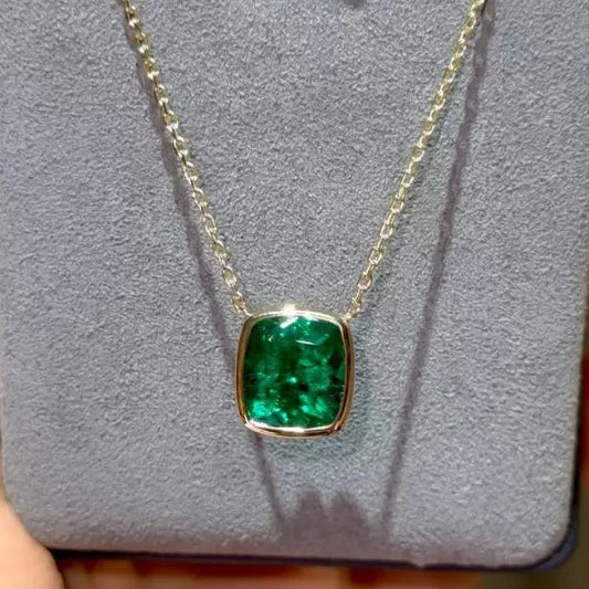 6.12ctw Cushion Cut Emerald Pendant Necklace