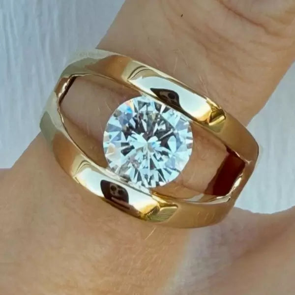 3ctw Round Cut White Sapphire Tension Set Engagement Ring