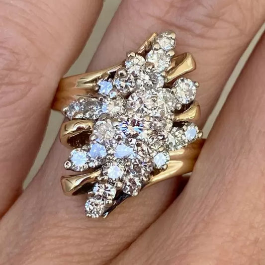 Vintage 5ctw Round Cut White Sapphire Cluster Ring