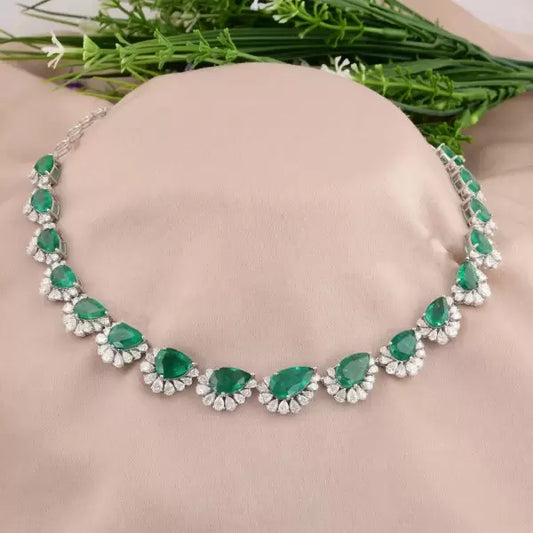 36ctw Pear Cut Emerald Statement Necklace
