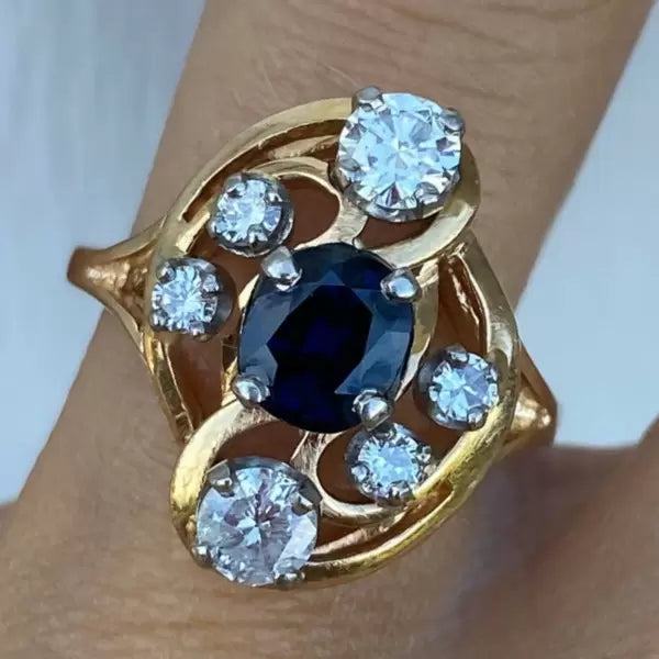 Vintage Estate 3ctw Oval Cut Sapphire Freeform Ring