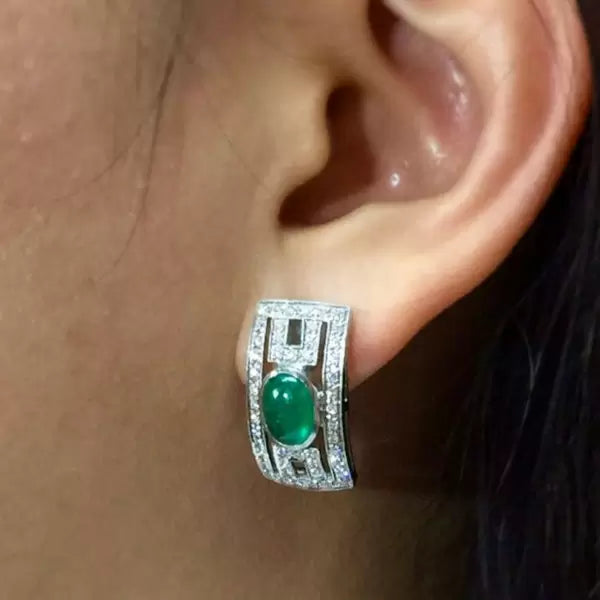 Art Deco 8ctw Oval Cut Emerald Stud Earrings