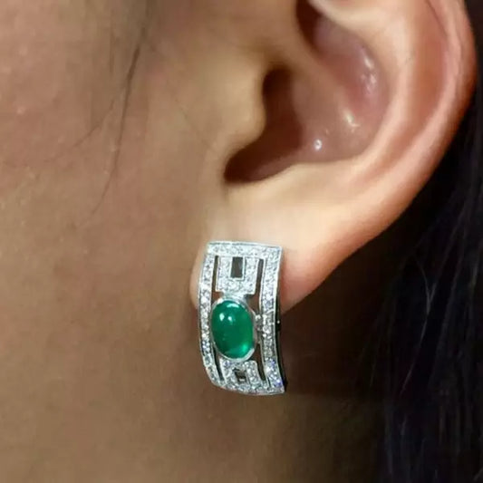 Art Deco 8ctw Oval Cut Emerald Stud Earrings