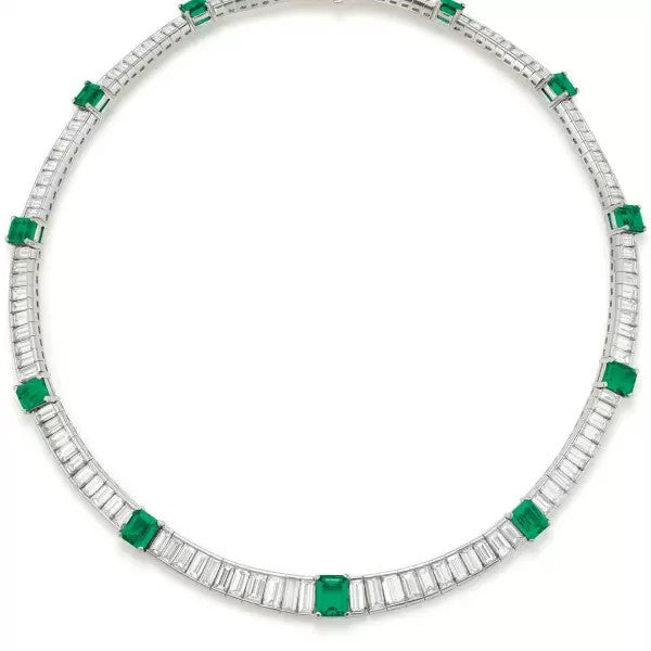 33ctw Emerald Cut Emerald Statement Necklace