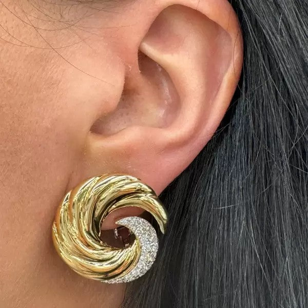 Vintage 3.37ctw Round Cut White Sapphire Swirl Stud Earrings