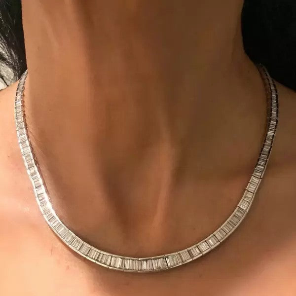 17ctw Baguette Cut White Sapphire Statement Necklace