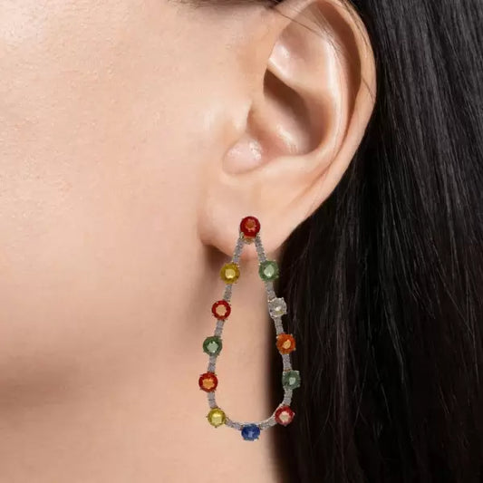 14.8ctw Round Cut Multi Sapphire Teardrop Drop Earrings